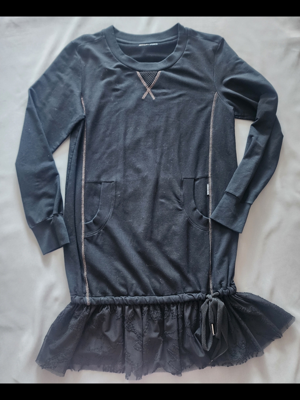 Marc Cain Sports Black Sweatshirt Dress Tulle Ruffle Hem Size N3 US 6